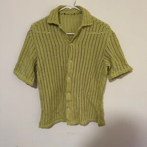 Zara Men's Light Green Knit Button Down Shirt